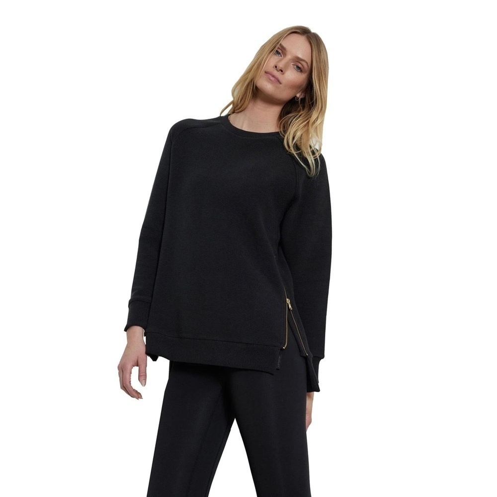 Varley Manning Sweat Long Sleeve Pullover Sweatshirt black Ribbed XS